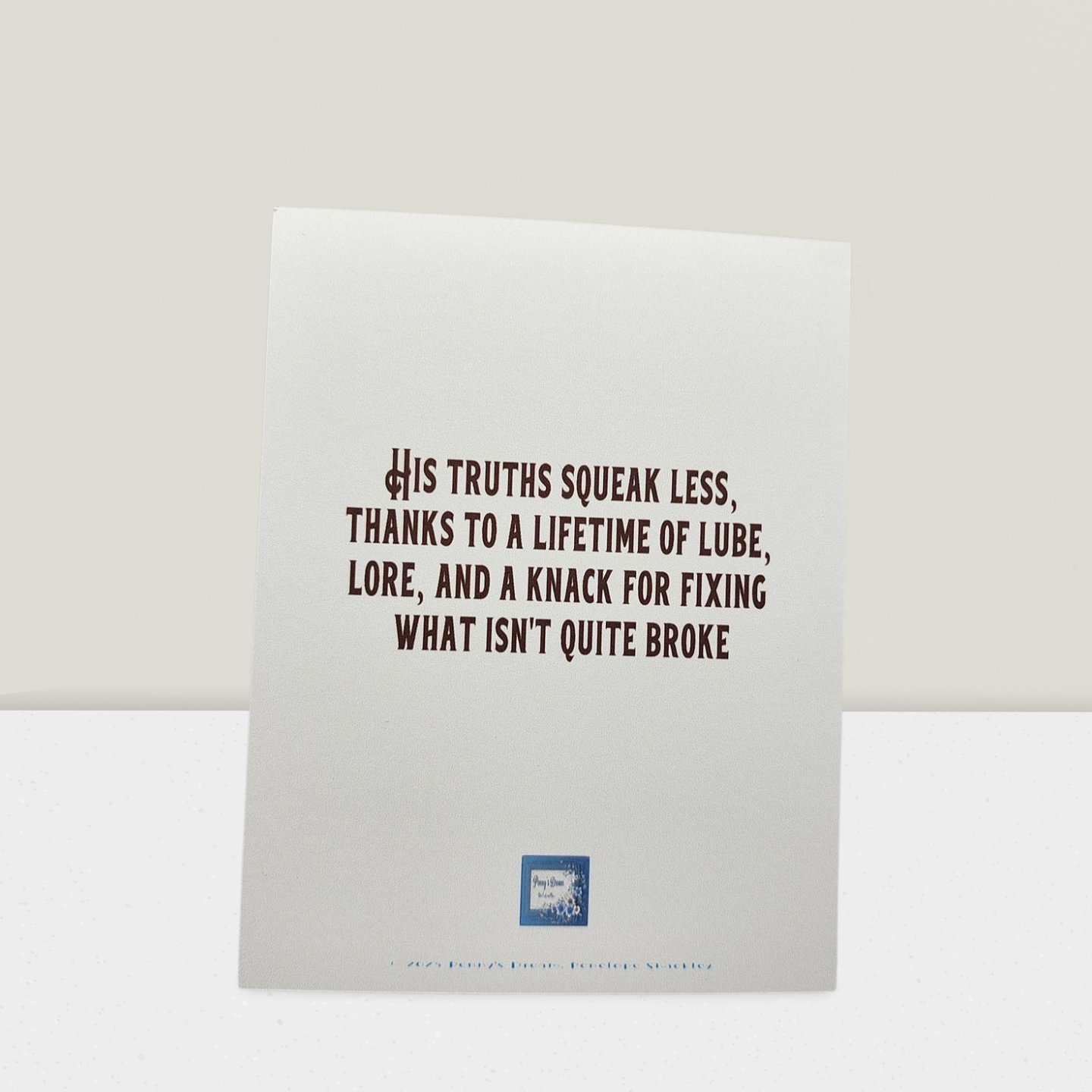 White card with black text on a white background