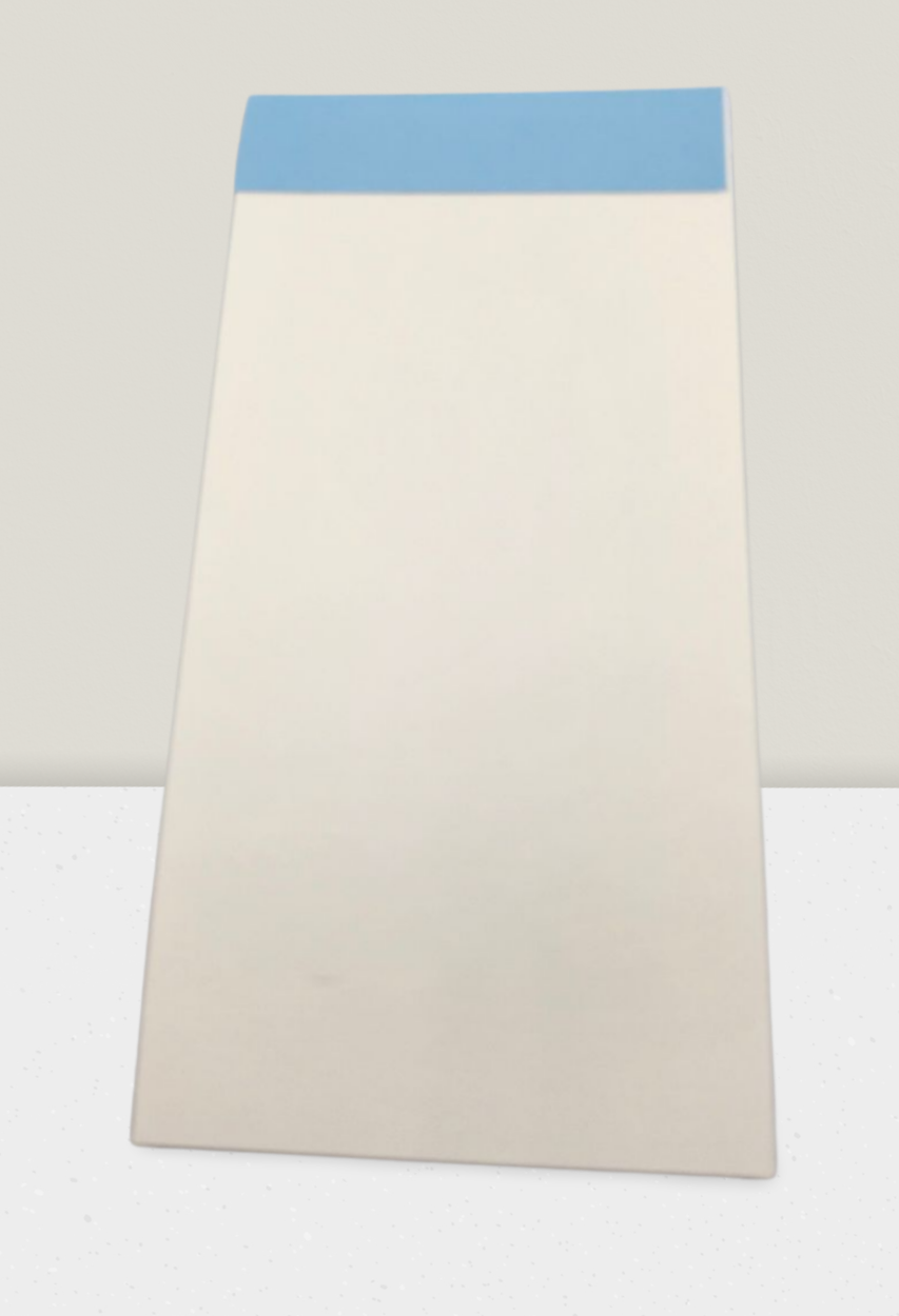 Rectangular mat with blue top section on a white background