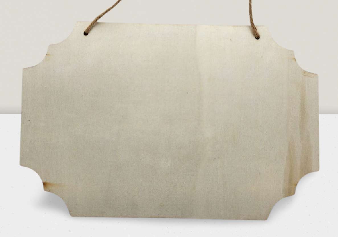 Blank wooden sign with string on a white background