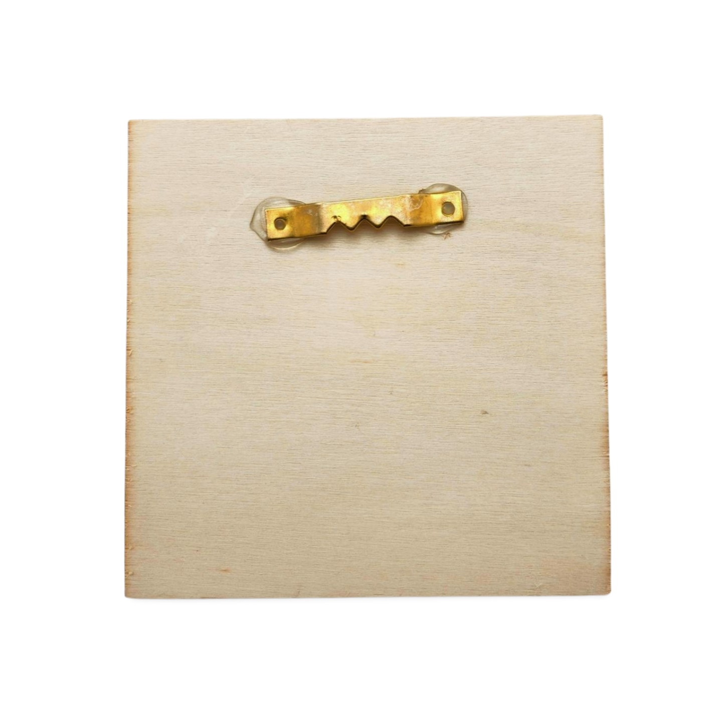 Beige wooden box with a gold handle on a white background