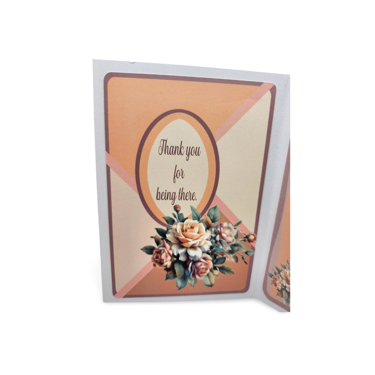 Greeting card with floral design and 'Thank you for being there' text on a white background