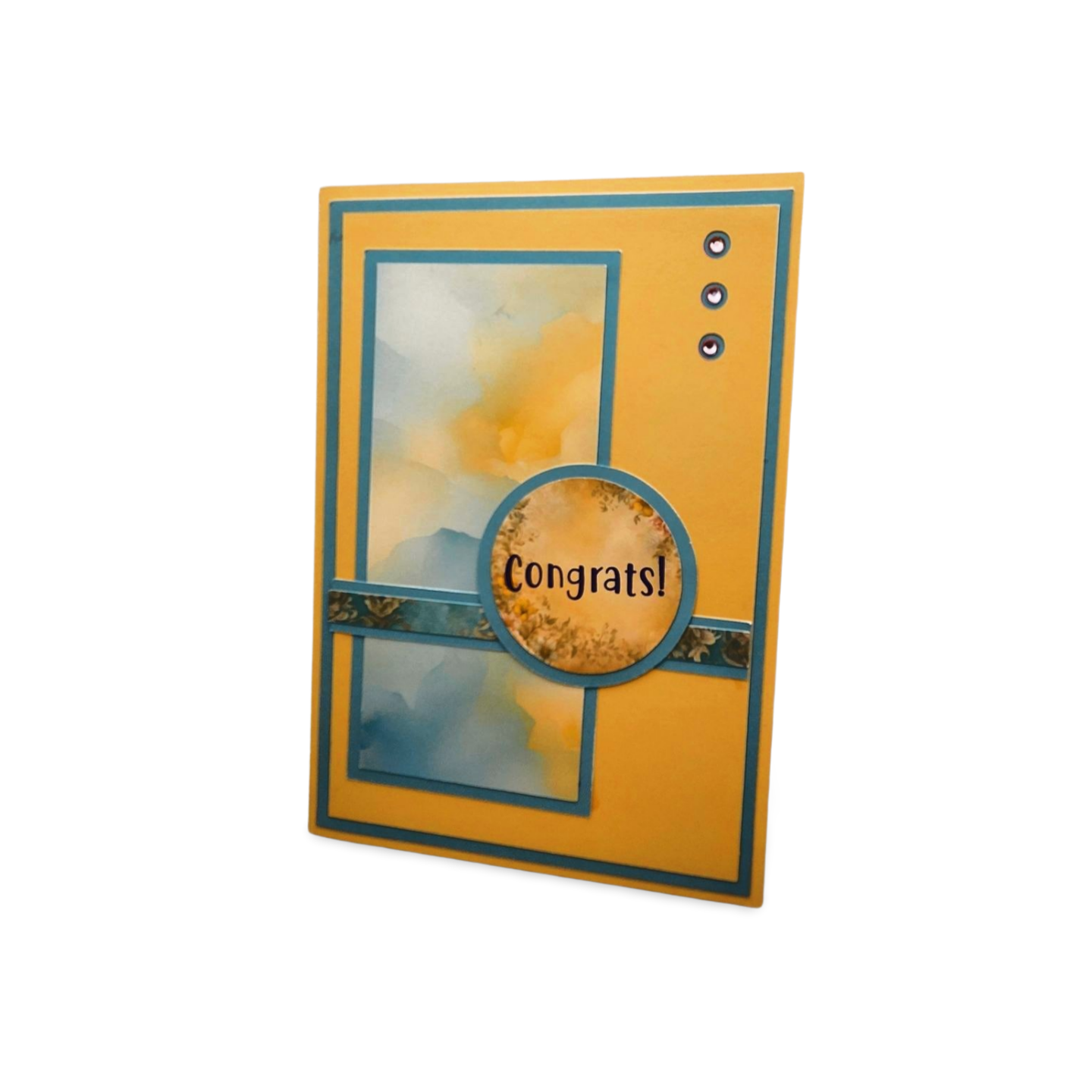 Greeting card with 'Congrats!' text on a yellow background
