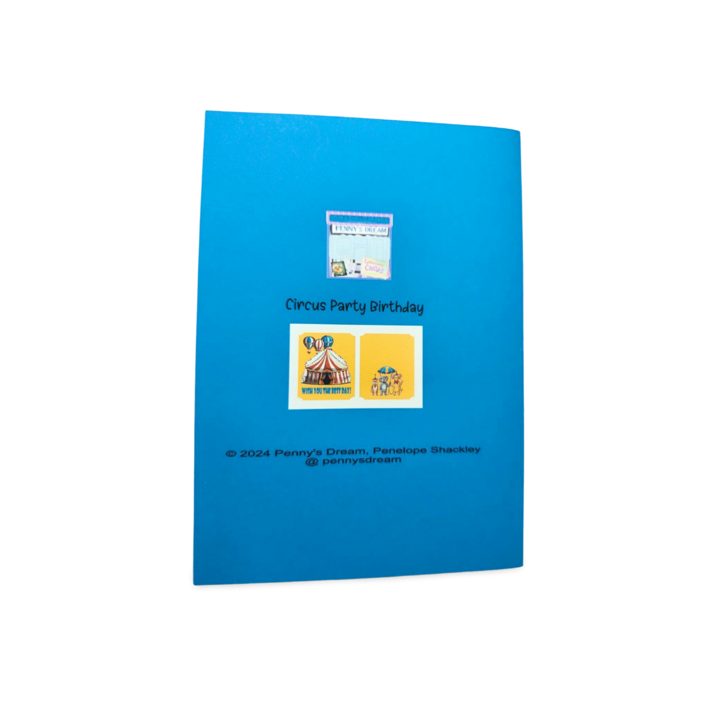 Blue folder with circus-themed birthday design on a white background