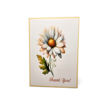 Card with a daisy illustration and 'Thank You!' text on a white background
