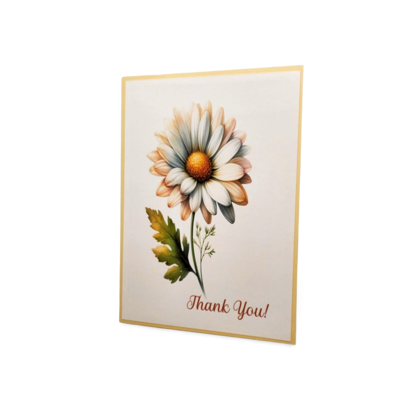 Greeting card with a daisy illustration and 'Thank You!' text on a white background