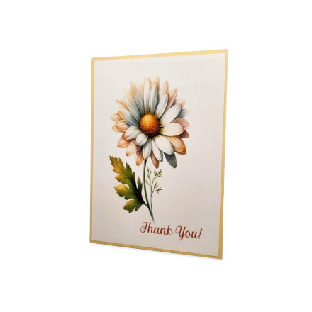 Greeting card with a daisy illustration and 'Thank You!' text on a white background