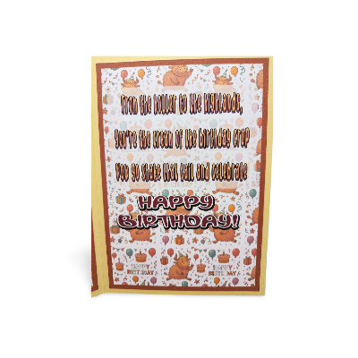 Birthday card with text and graphics on a white background