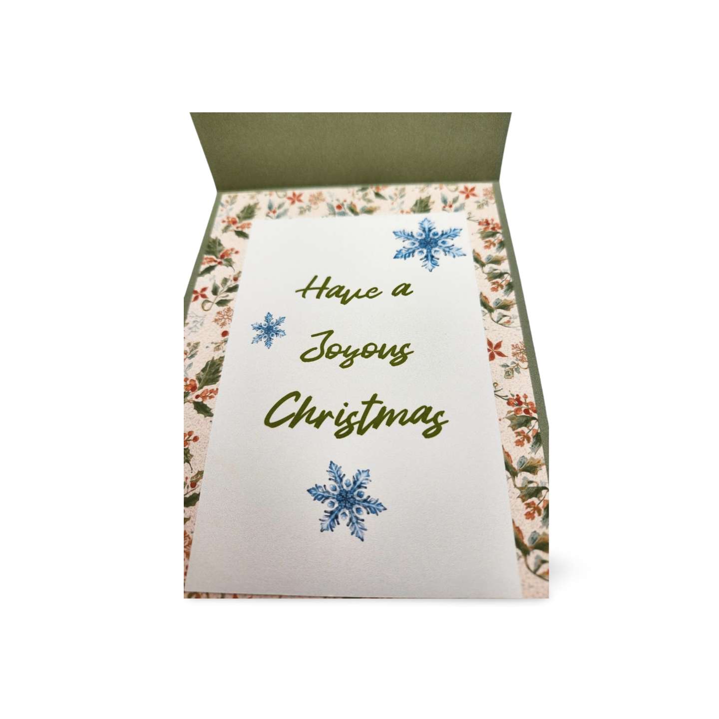 Christmas card with floral border and 'Have a Joyous Christmas' text