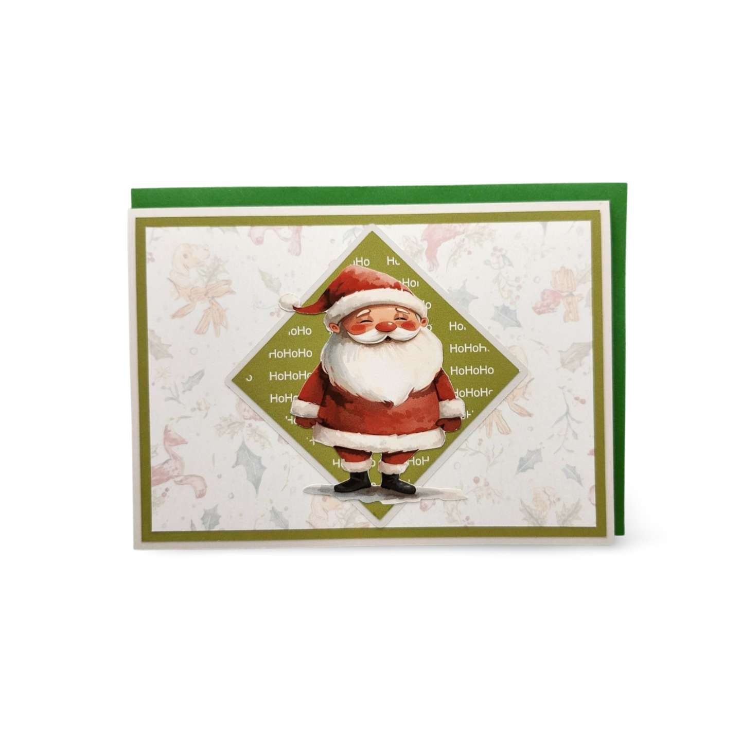 Christmas card with a cartoon Santa Claus on a white background
