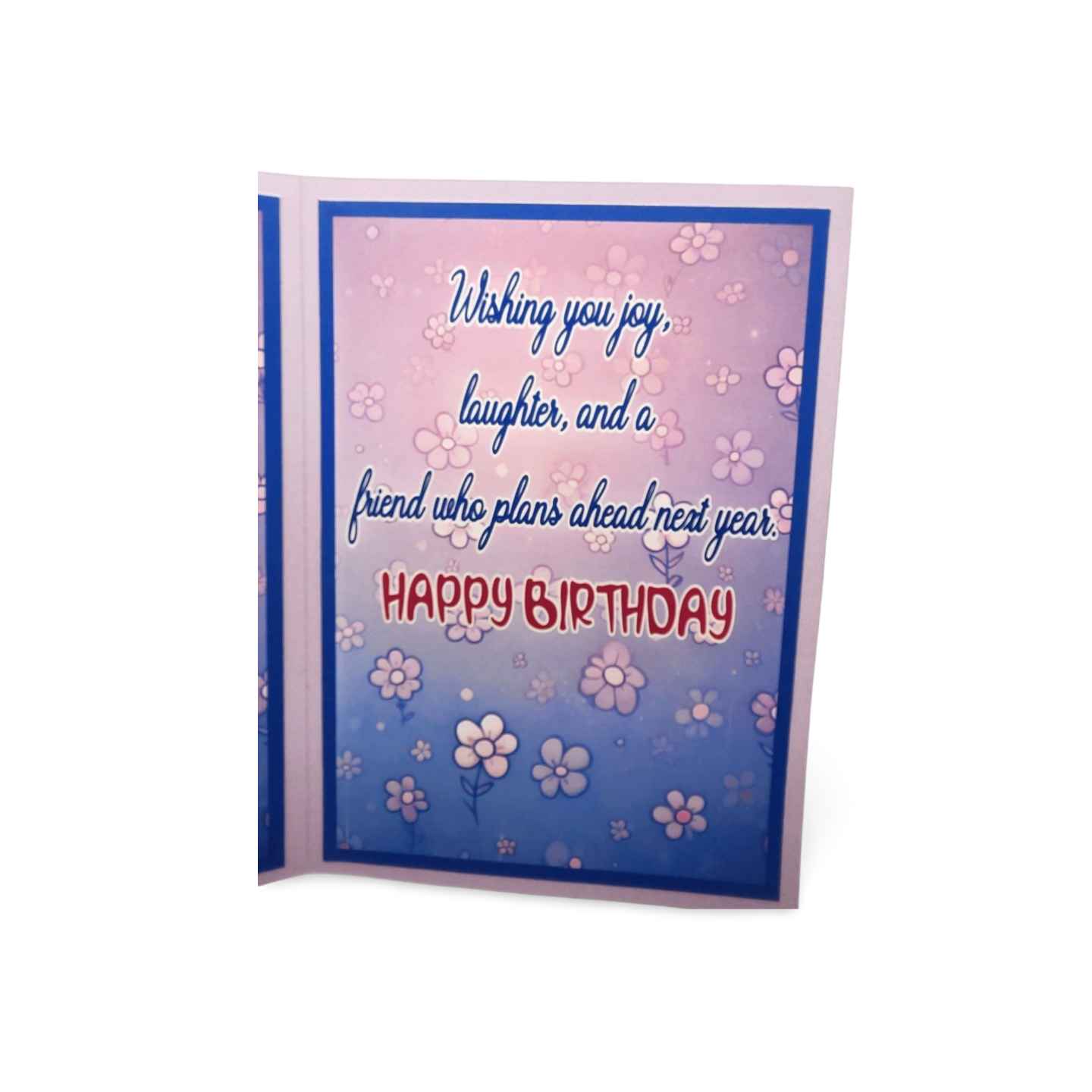 Birthday card with floral design and birthday message on a white background