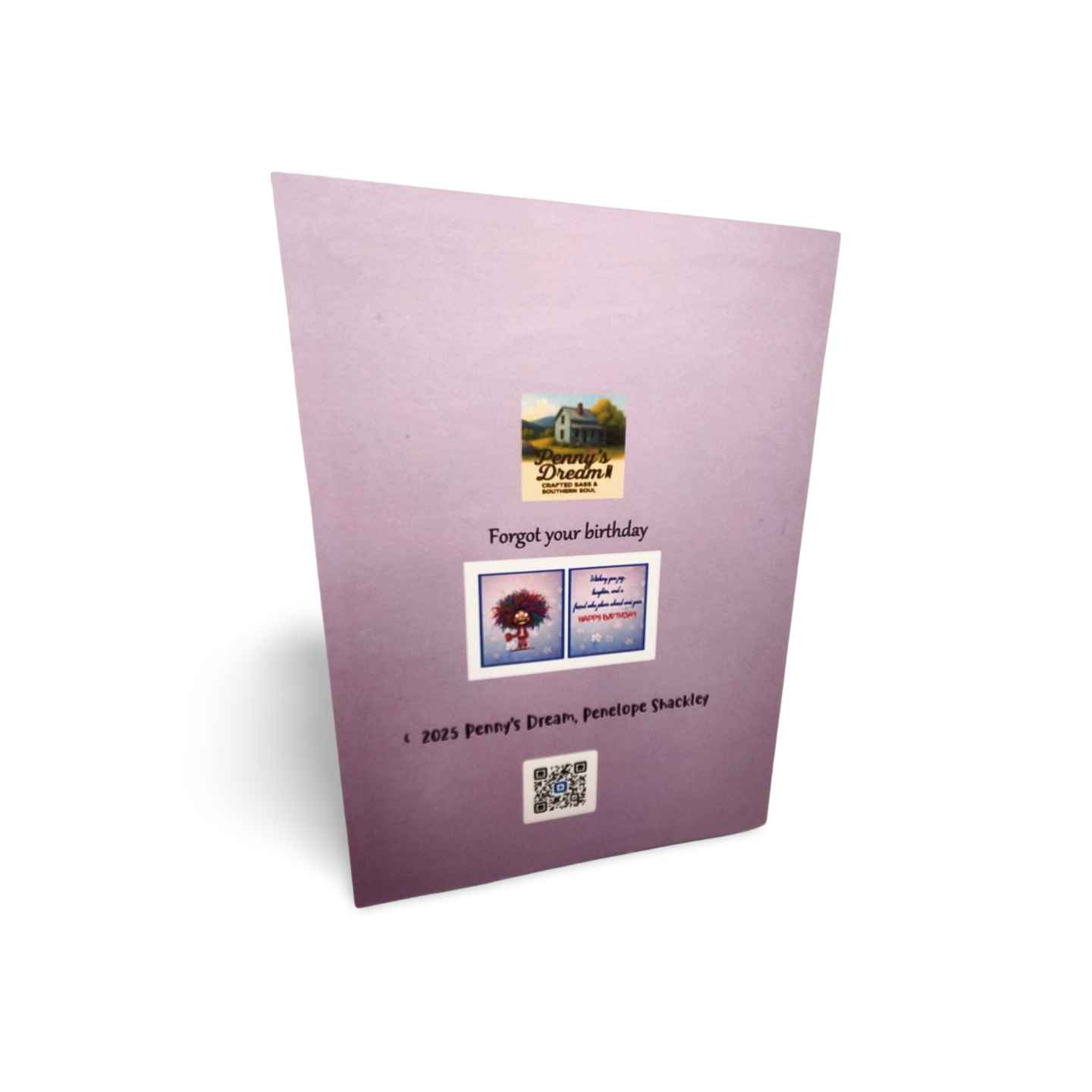 Purple card with text and a logo on a white background