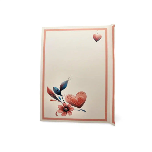 Greeting card with heart and floral design on a white background