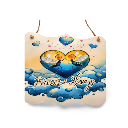 Decorative wall hanging with goldfish in a heart shape and 'Forever & Always' text on a white background.