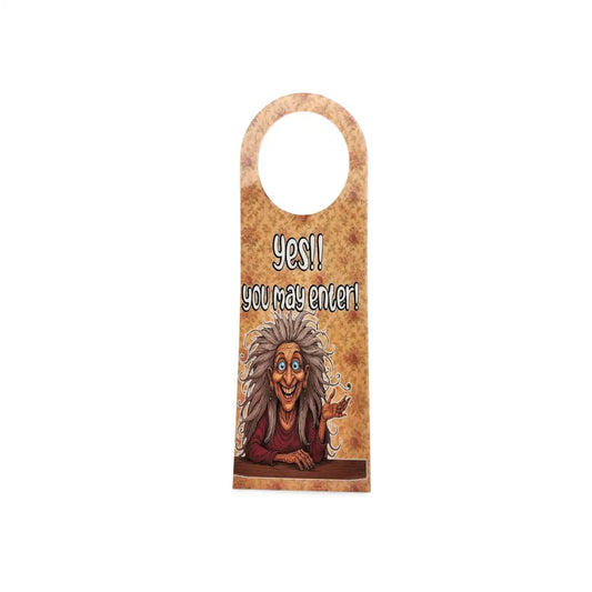 Decorative door hanger with cartoon character and text 'YES! you may enter!' on a white background