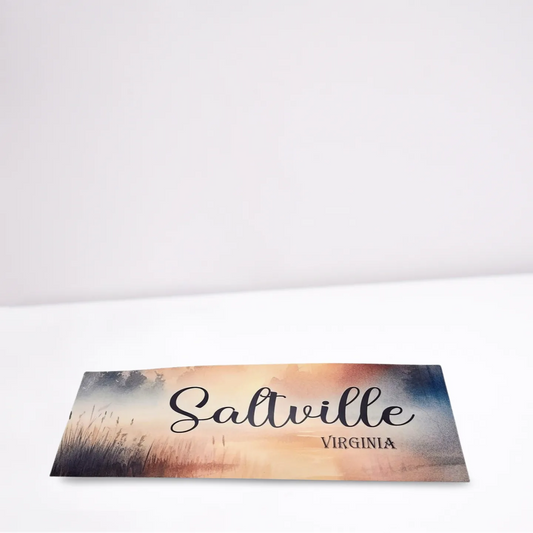 Rectangular sign with 'Saltville Virginia' text on a gradient background