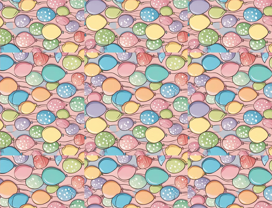 Pattern of colorful balloons on a pink background
