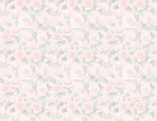 Pattern of pink roses on a light green background