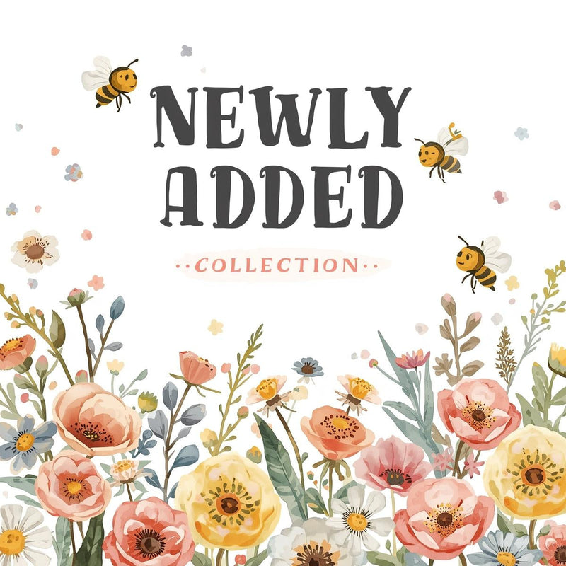 Floral design with bees and text 'Newly Added Collection' on a white background