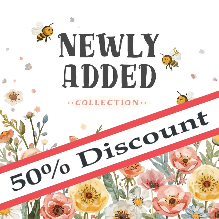 Floral design with bees and text 'Newly Added Collection' on a white background