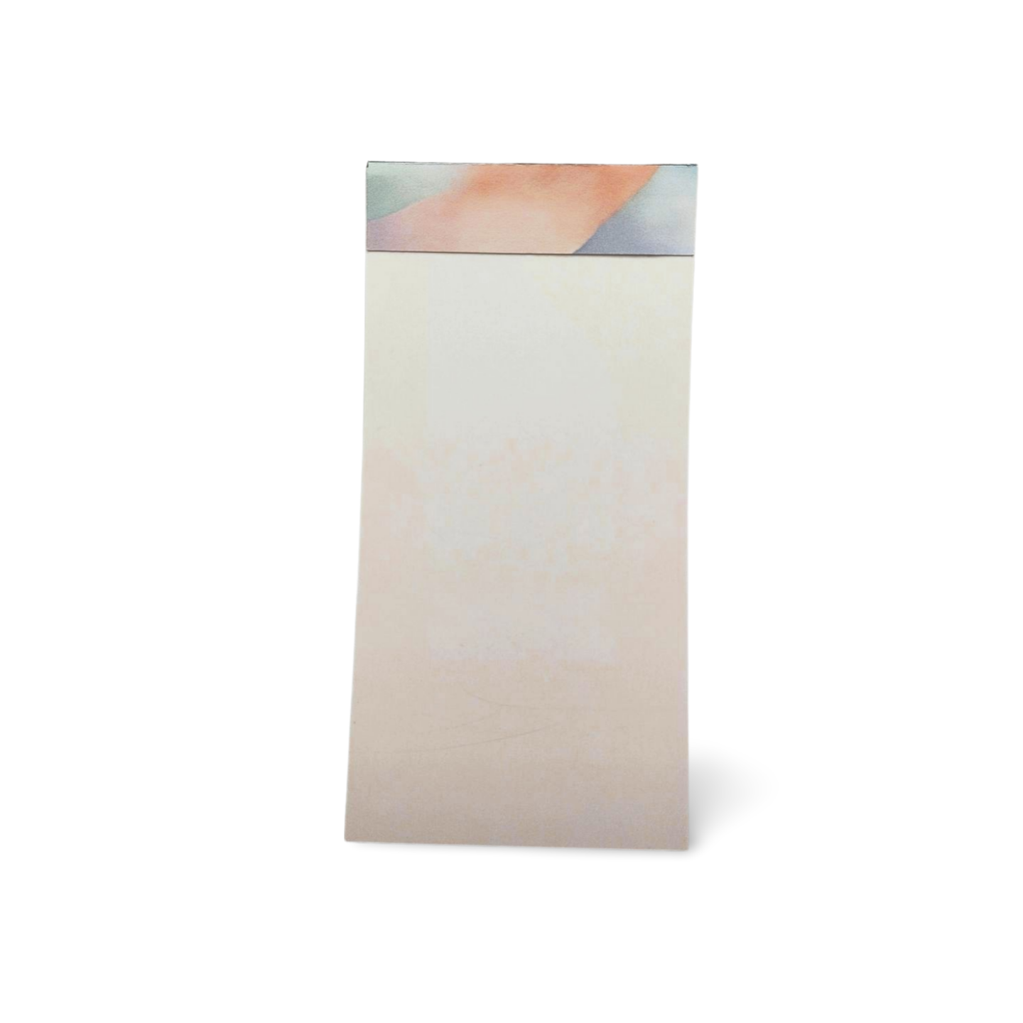 Rectangular notepad with a colorful top section on a white background