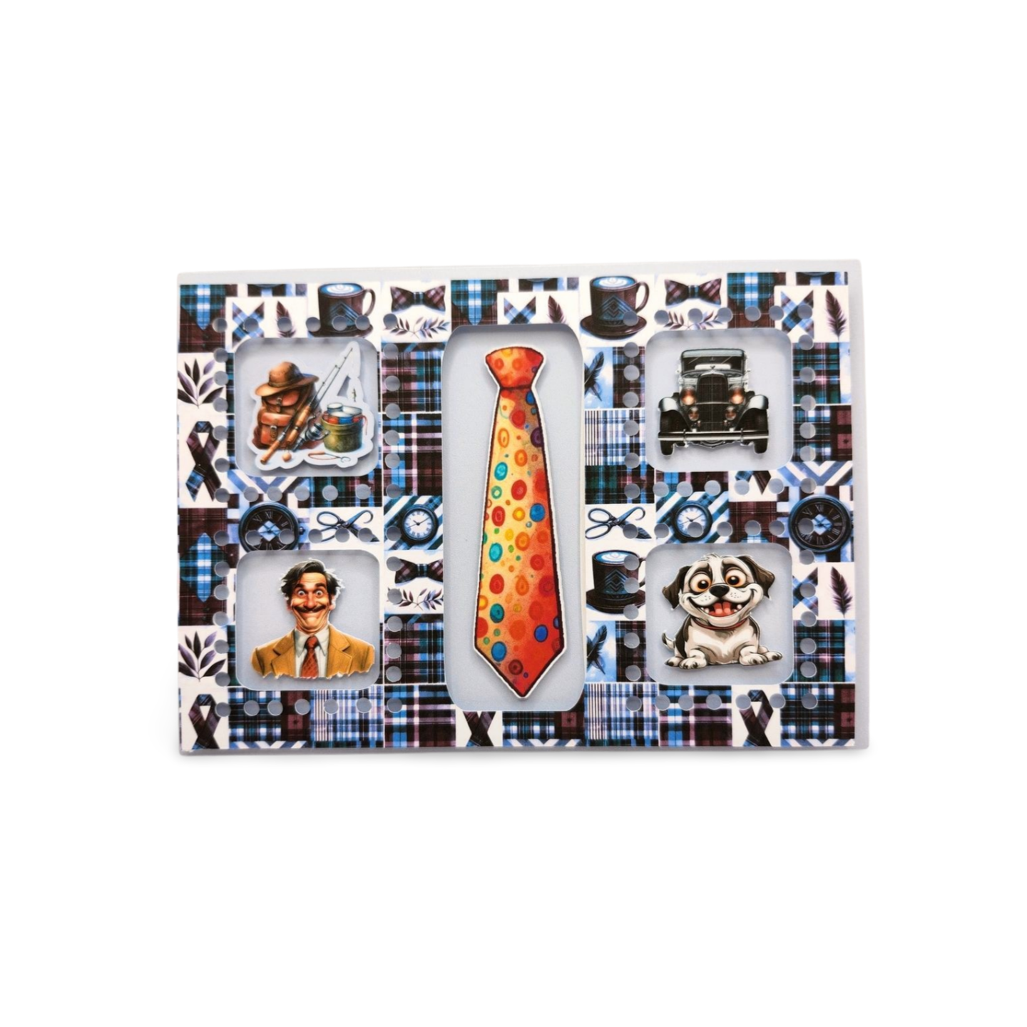 Set of novelty light switches with decorative designs on a patterned background