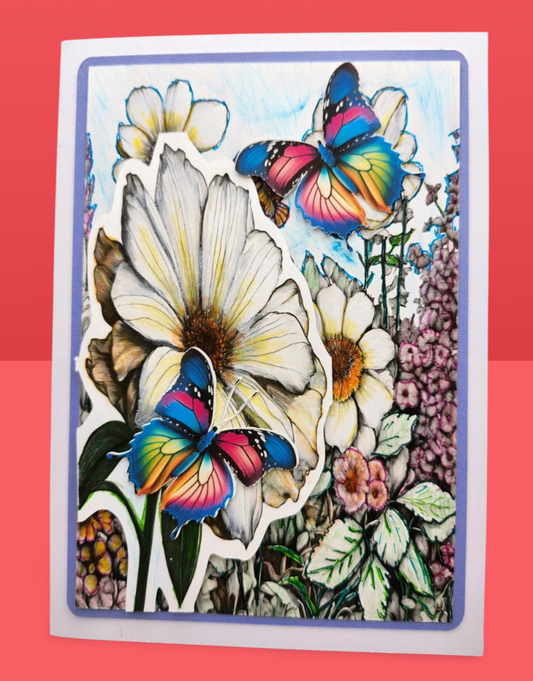 Note card with butterflies and flowers
