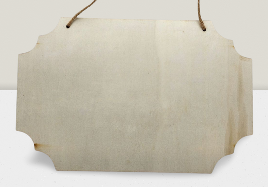 Beige wooden sign with a rope on a white background
