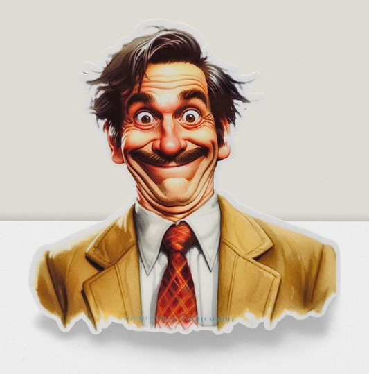 Cartoon character with exaggerated facial expression on a white background