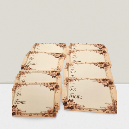 Set of gift tags with 'To' and 'From' fields on a white background