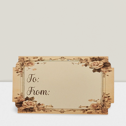 Decorative gift tag with 'To' and 'From' fields on a white background
