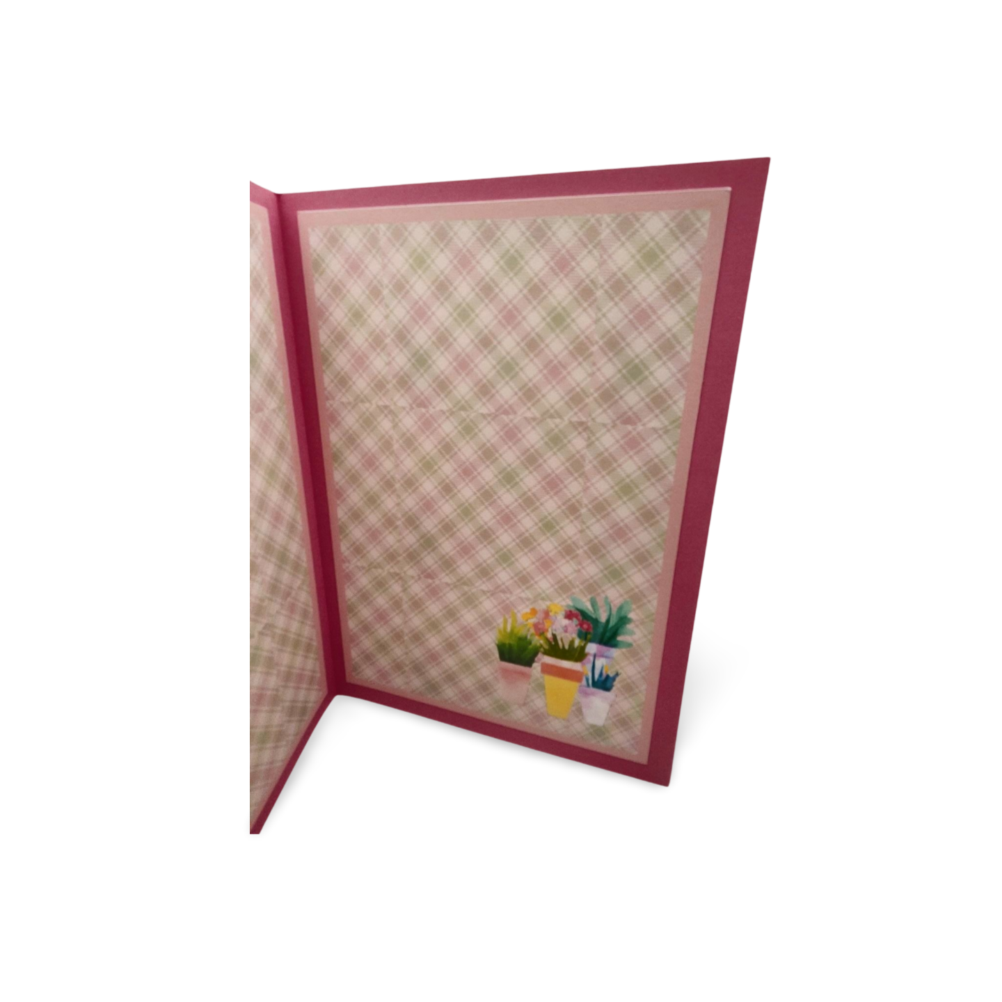 Decorative card with floral design and red border on a white background
