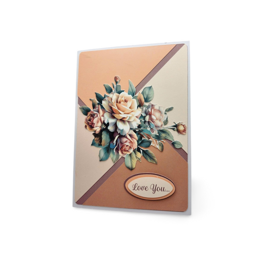 Greeting card with floral design and 'Love You' text on a white background