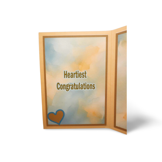 Greeting card with 'Heartiest Congratulations' text and a heart symbol on a white background
