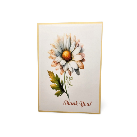 Card with a daisy illustration and 'Thank You!' text on a white background