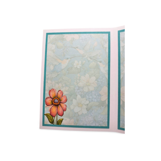 Floral card with a pink flower on a textured background