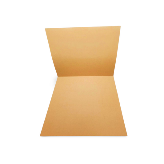Open beige card on a white background