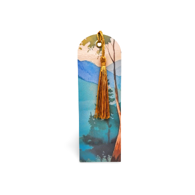 Bookmark with a scenic design and tassel on a white background
