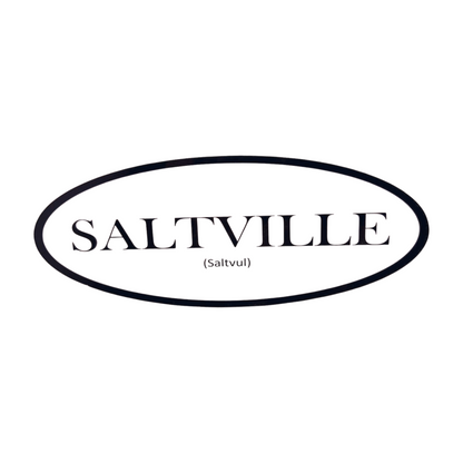 Black oval logo with 'SALTVILLE' text on a white background