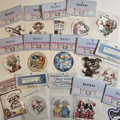 Collection of various stickers in packaging on a white background