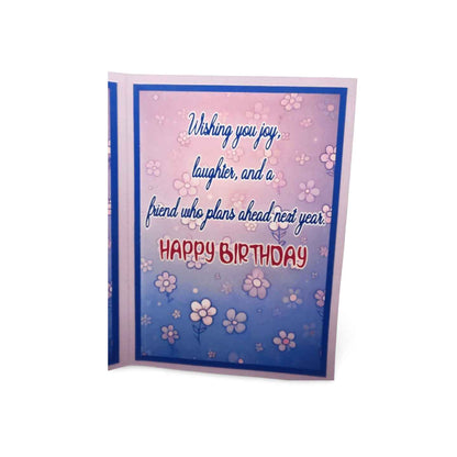 Birthday card with floral design and birthday message on a white background