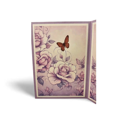 Floral card with roses and butterflies on a white background