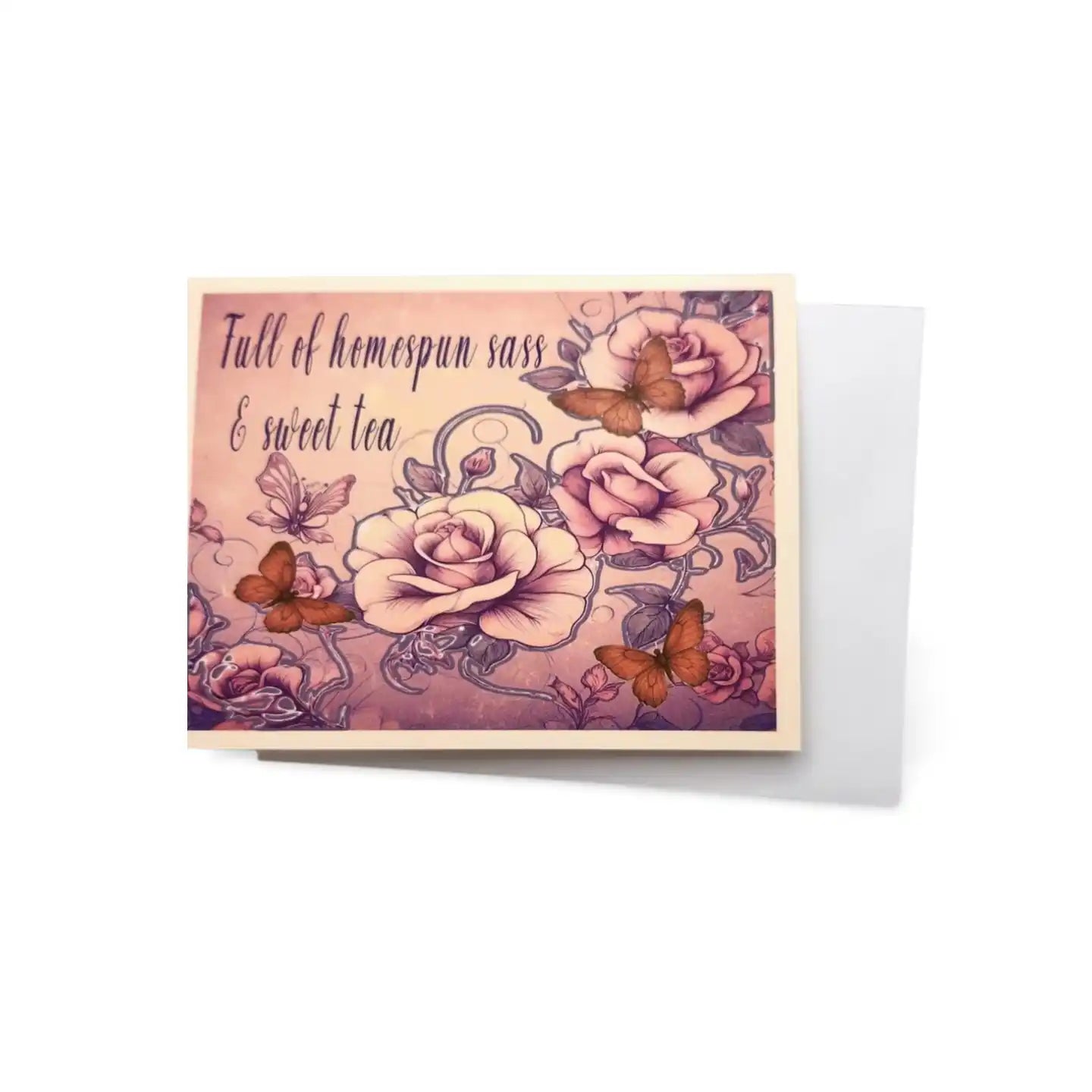Greeting card with floral design and text on a white background