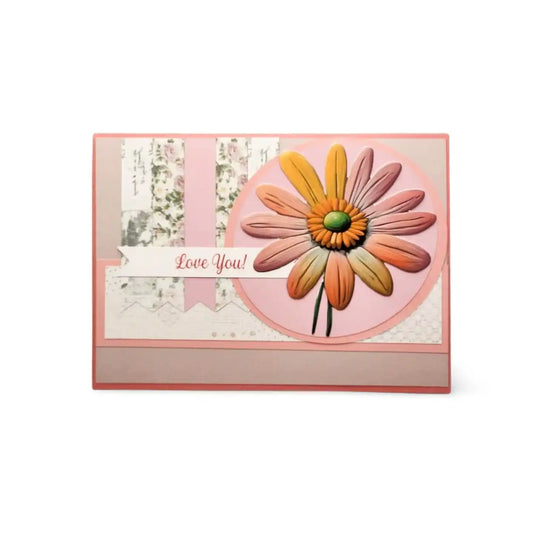 Greeting card with a large flower design and 'Love You!' text on a white background