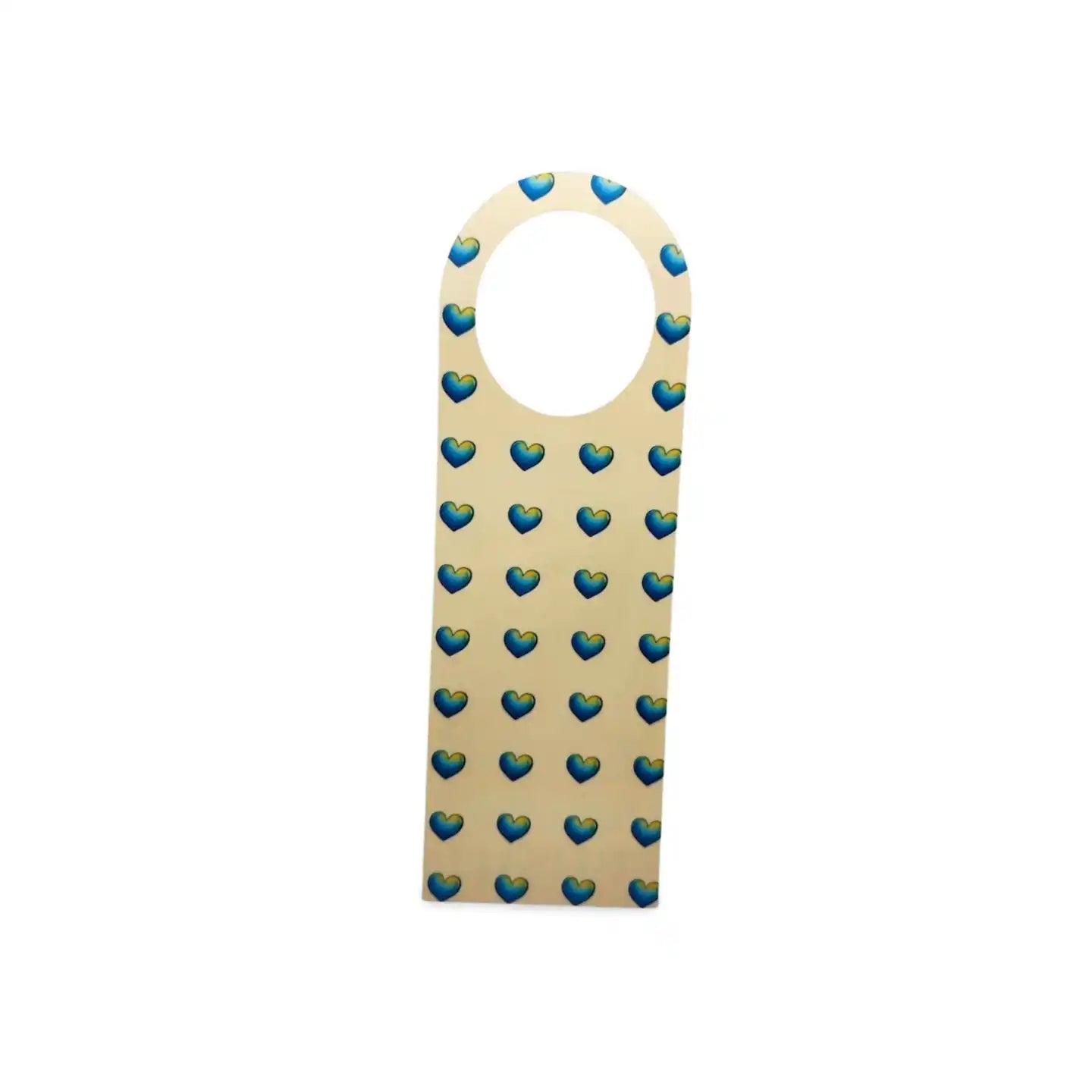 Door hanger with blue heart pattern on a white background
