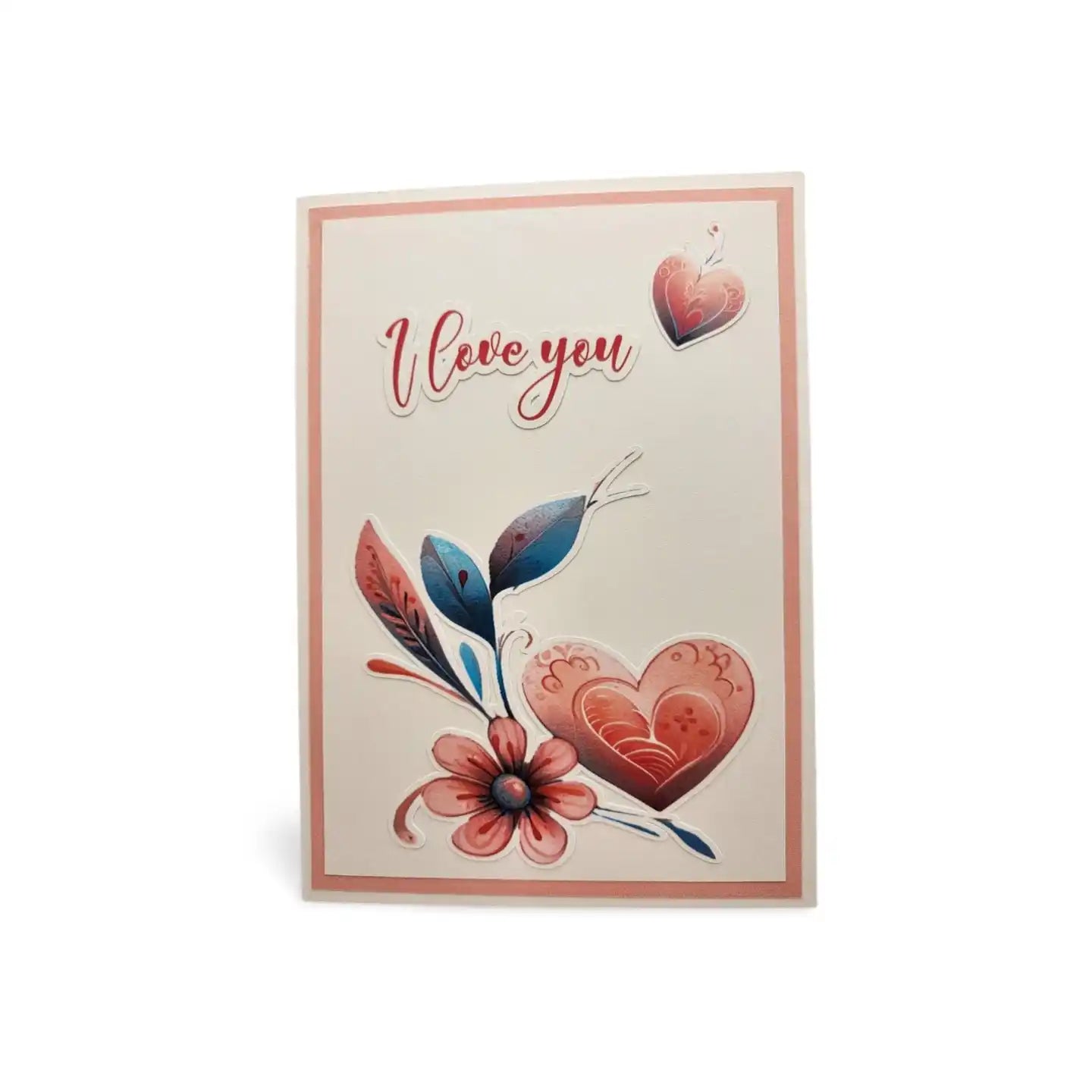 Greeting card with floral design and 'I love you' text on a white background