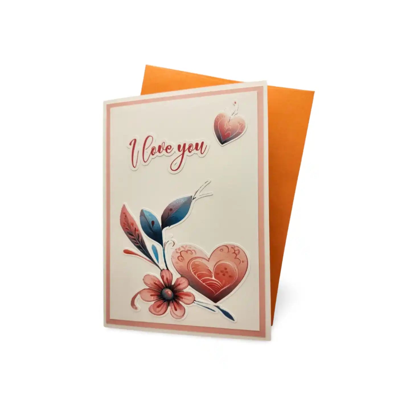 Greeting card with floral design and 'I love you' text on a white background