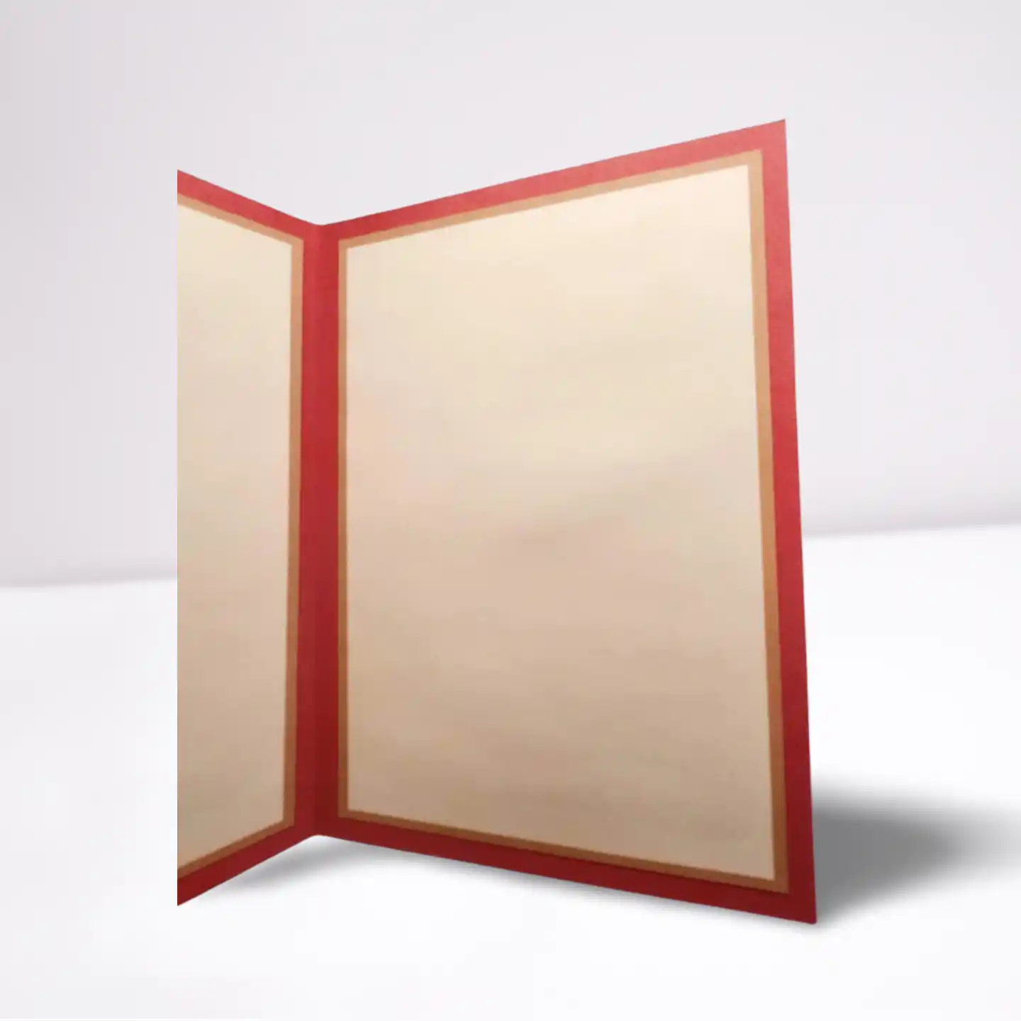 Red-framed beige card on a white background