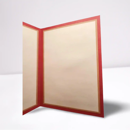 Red-framed beige card on a white background
