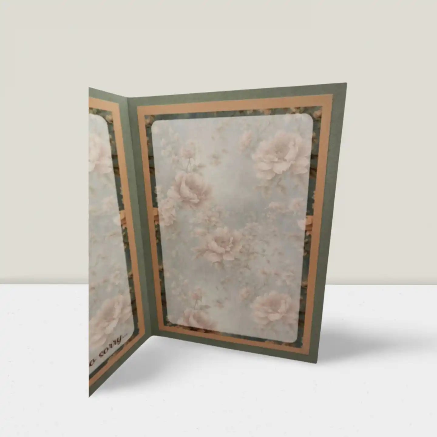 Floral card with a green border on a white background