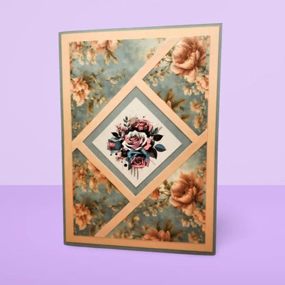 Floral card with a geometric design on a purple background